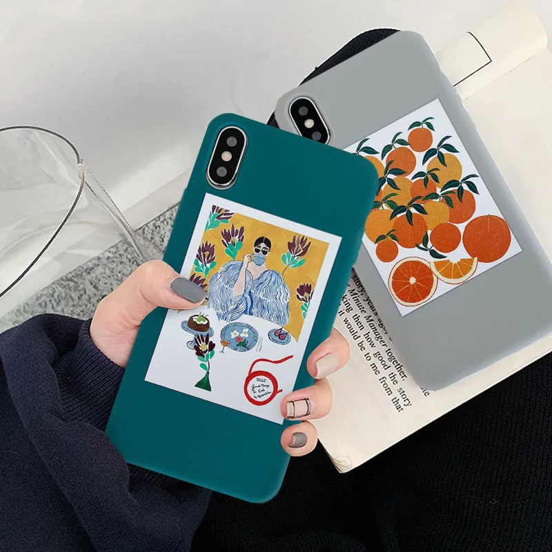 

GYKZ Orange illustration Matte Phone Case For iPhone XS MAX XR X 7 8 6 6s Plus Cartoon Flower Drawing Back Cover Soft TPU Fundas