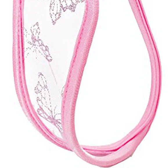 

TKOH Women Heart-shaped Butterfly Pattern Seductive C-String Thong Panty Translucent Pink Underwear