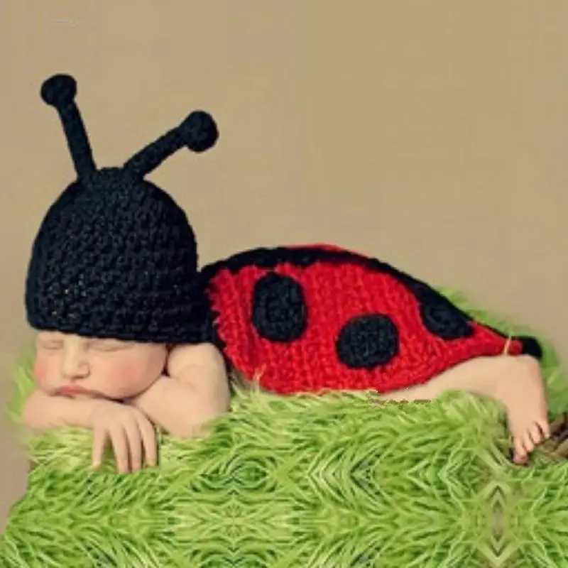 

Newborn Caps Accessories Beetle Photography Props 2018 Baby Girls Boys Knitted Cartoon Photo Props Costuraphy Prop Set Baby