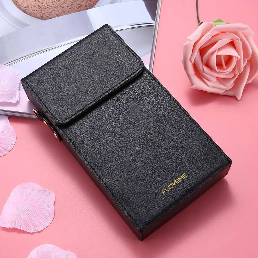 FLOVEME 6 PU Leather Shoulder Phone Bag Wallet Coque Universal Phone Bag For iPhone XR 7 8 Plus For Samsung S6 Pouch With Belt - Цвет: Black