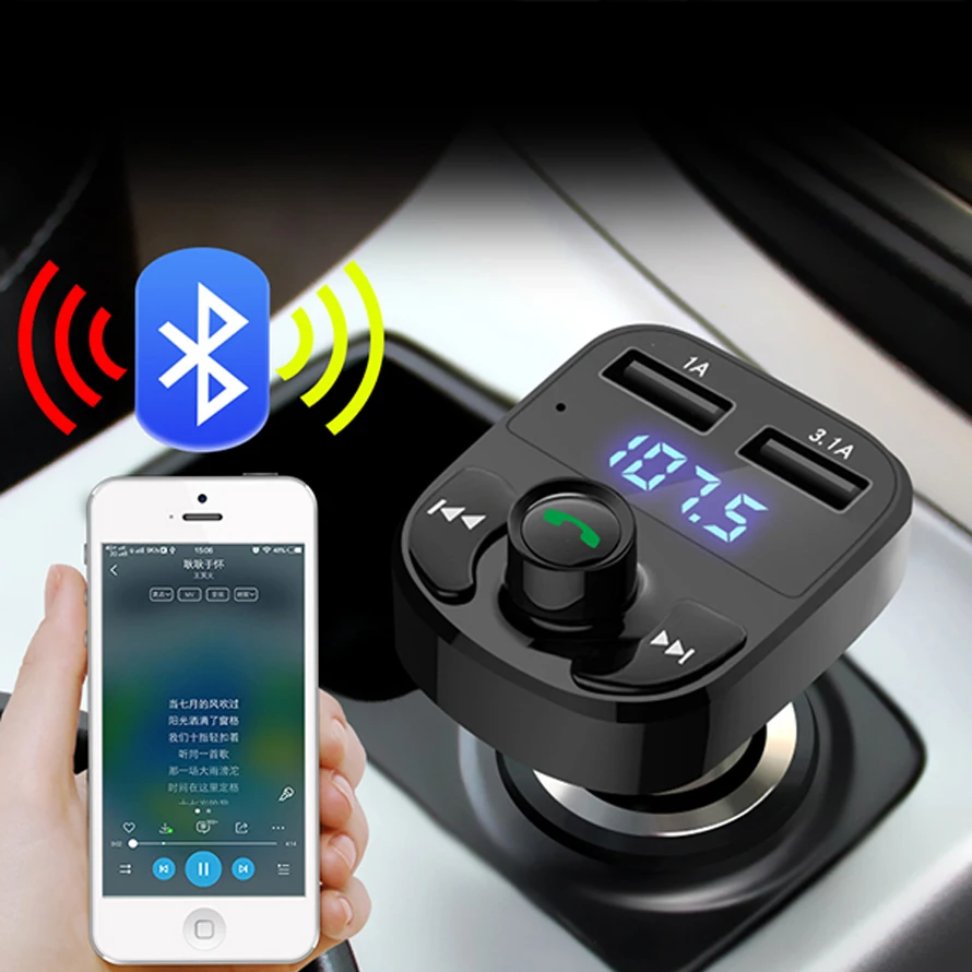 

Hot Car Bluetooth Car Kit FM Transmitter Dual USB Car Charger Car MP3 Audio Player 4.1A Quick ChargerHandsfree Phone Charger