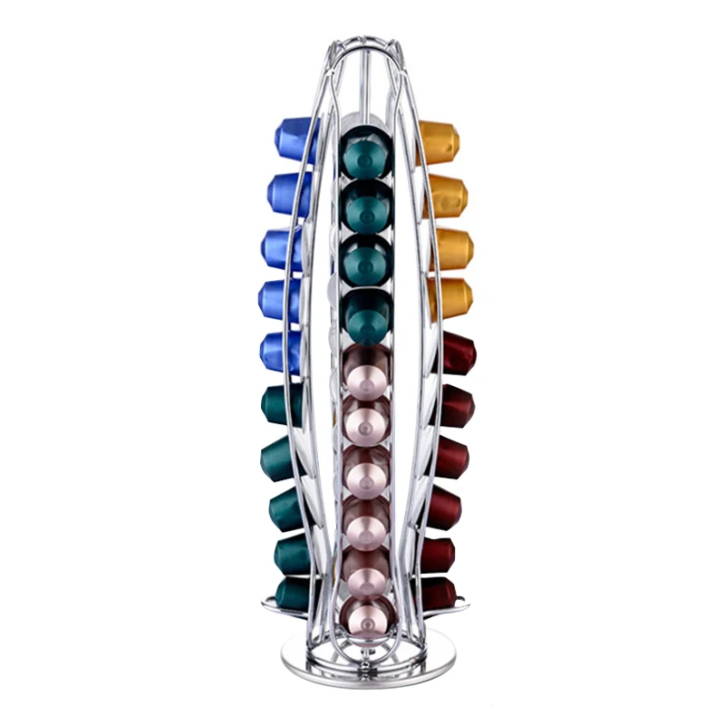 Coffee Bean Holder 360 Degree Chrome Capsules Organizer Shelf Hold 40