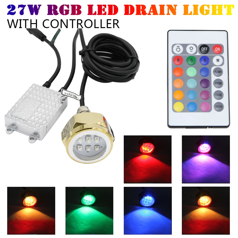 Waterproof 12V-24V 27W RGB Boat Drain Plug Light 9 LED Boat Light Underwater Boat Lamp NPT Threaded Fountain Pool Lamps Light