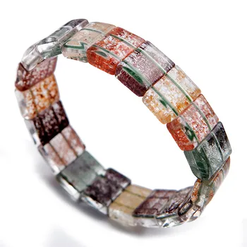 

Genuine Natural Colorful Phantom Quartz Gemstone Bracelet Bangles Women Female Rectangle Crystal Bead Bracelet 14*11*6mm
