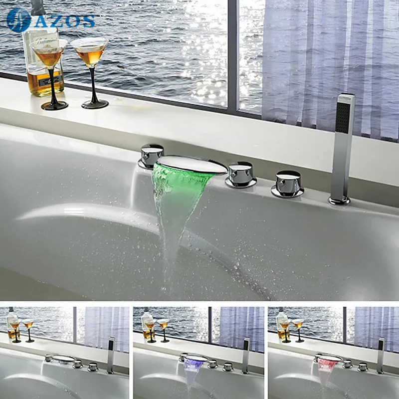 Bathtub Faucets LED Light Waterfall Spout Light Bathroom Suana 5pc Sets