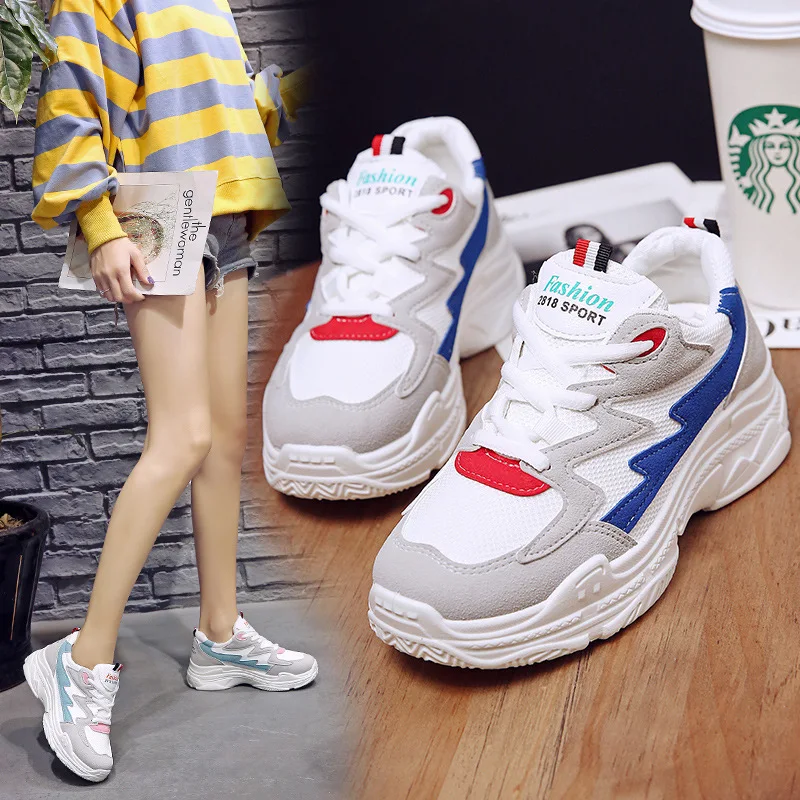 

2019 new color base color casual shoes versatile lightweight running shoes fly woven mesh breathable Lace-Up women's shoes