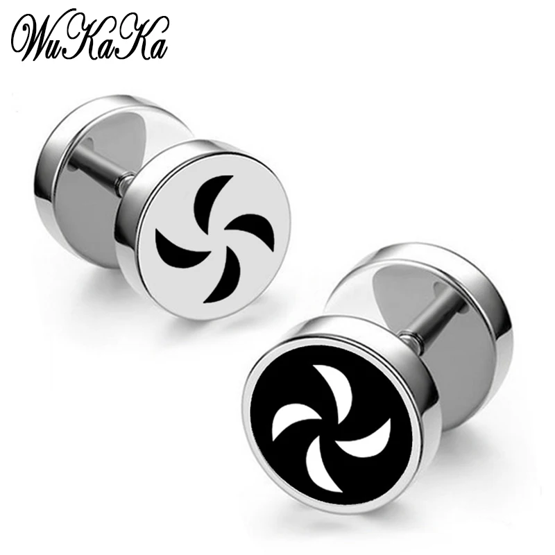 2021 Fashion Windmill Stainless Steel Earrings Stud Men earings Smiley Skull head Black Plated Barbell Dumbbell Jewelry | Украшения и
