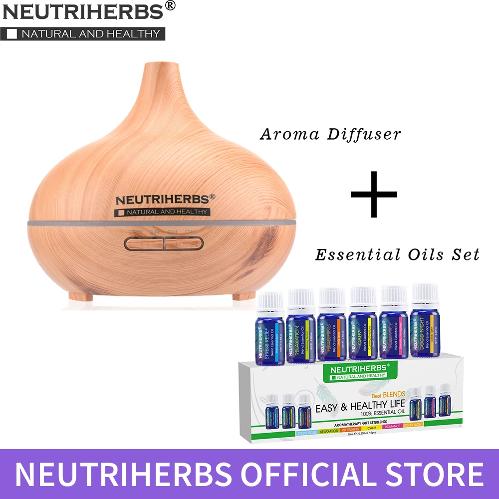 

300ml Aroma Essential Oil Diffuser Set with Compound Essential Oils Wood Grain Ultrasonic Air Humidifier Aromatherapy Lamp