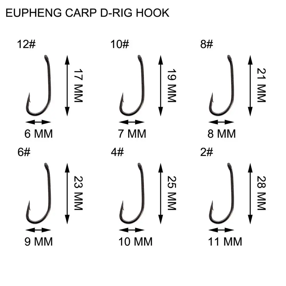 Eupheng 40 шт. с тефлоновым покрытием для ловли карпа, крючок для рыбалки, супер сильный Ультра Острый широкий зазор, кривая, длинный хвостовик - Цвет: D Rig