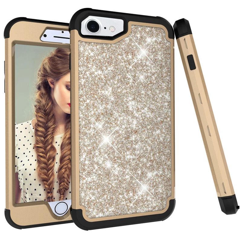 

3-in-1 Dual Layer PC+Silicone Shock Resistant Mobile Phone Cases for iPhone 7/8 Contrast color & Lifted Bezel Design Phone Cases