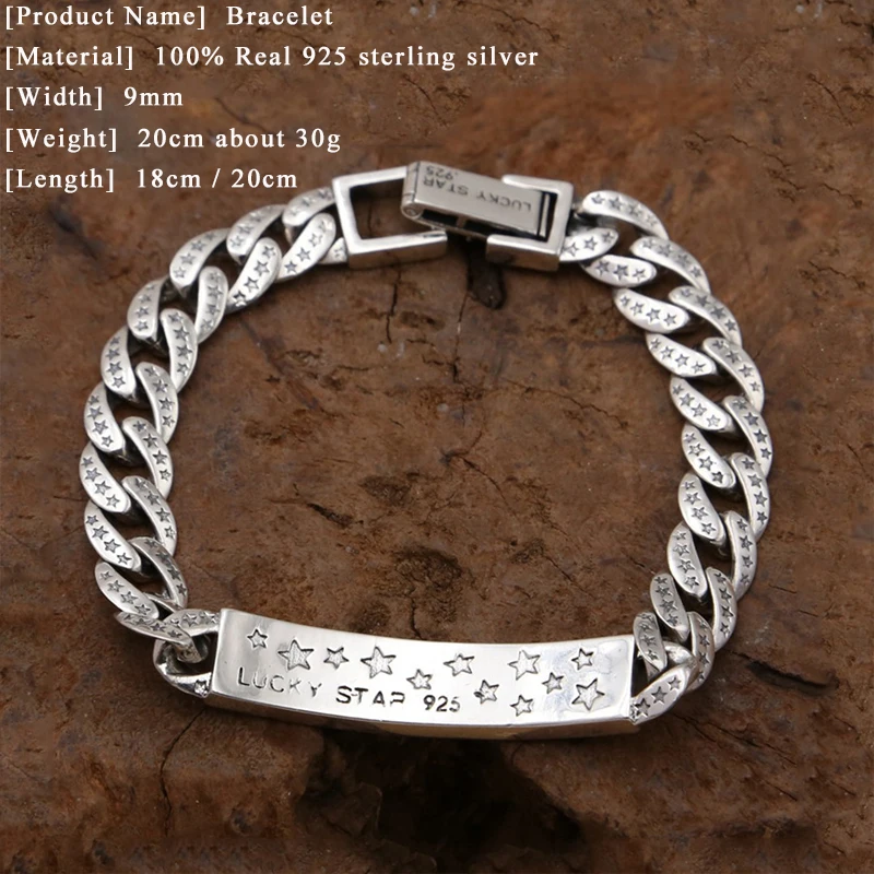 Friendship-Survival-Bracelet-100-Real-925-Sterling-Silver-Jewelry-Men-Women-Letter-Lucky-Star-Chain-Bracelet