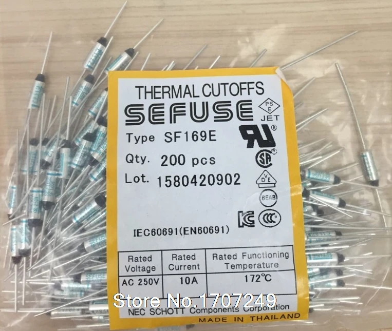 Free Shipping 5PCS/lot NEW SF169E SEFUSE Cutoffs Thermal Fuse 172C 172 Degree 10A 250V Metal