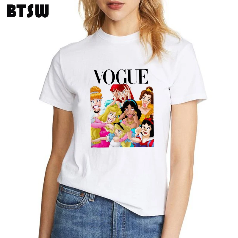Забавная футболка для девочек 90s летняя мультяшная Vogue женская принцессы с