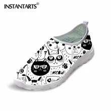 INSTANTARTS мультфильм милый кот принт Повседневное Air сетчатые балетки супер легкий Slip-on Sneaker-обувь для девочек леди дышащий ботинок воды