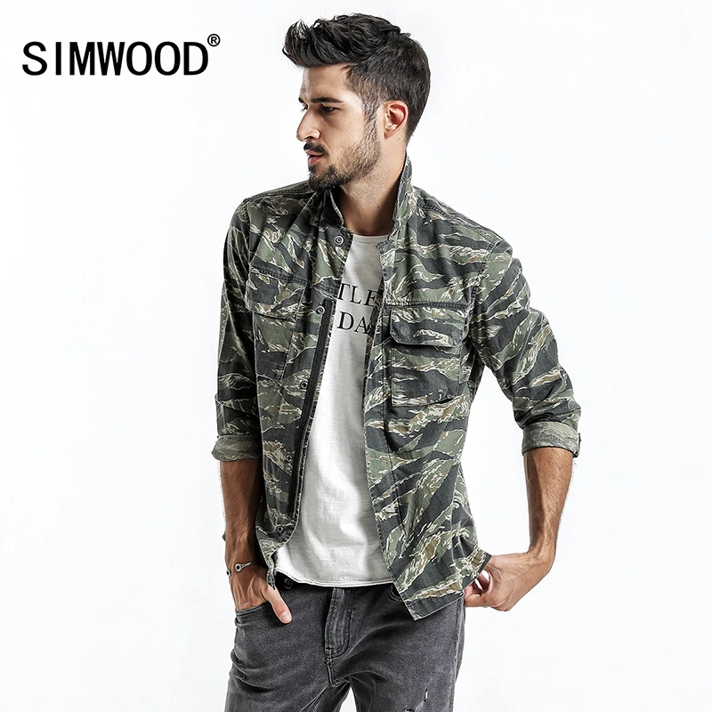 Мужская приталенная джинсовая куртка SIMWOOD, модная повседневная камуфлированная куртка, новая брендовая модель NK017012 из 100