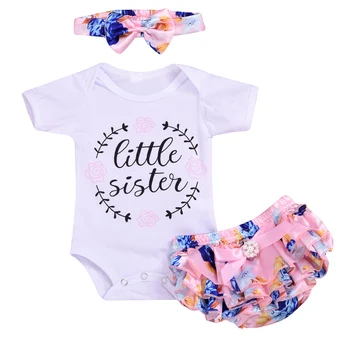 

Puseky 2pcs/set Baby Daddy Girl Mommy World Short Sleeve Romper Top+Floral Ruffle Layer Romper Dress+Bowknot Headband Clothes