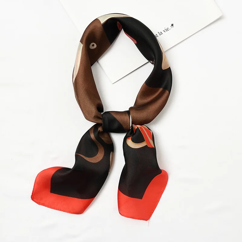 New Plaid Silk Scarf Bandana Dot Print Foulard for Women Square Hair Scarfs Small Neck Decoration Handkerchief Head Scarf