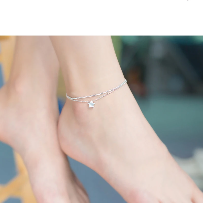 MloveAcc 925 пробы серебро женский браслет на ногу цепи звезды Шарм двойной Слои модная цепочка на ногу девушки ювелирные изделия