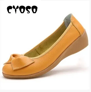 

Factory outlet 2015 hot sale bowtie genuine leather wedge cow muscle sole pumps women shoes