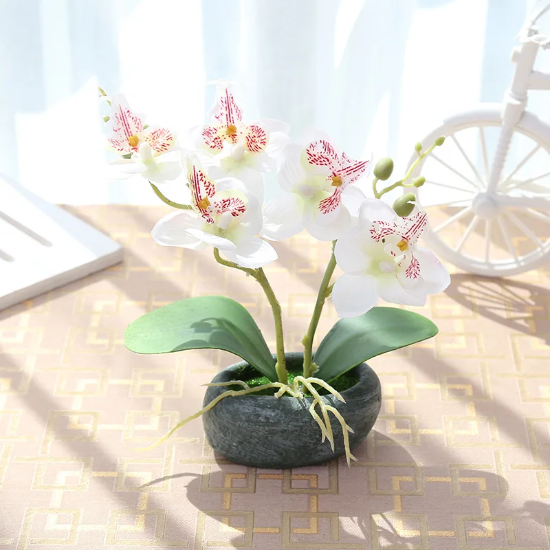 Камень искусственная Орхидея, Бабочка, Шелковый цветочный горшок, ваза, набор, настольный бонсай, цветок в горшках, украшение для дома, свадебное украшение, рождественский подарок