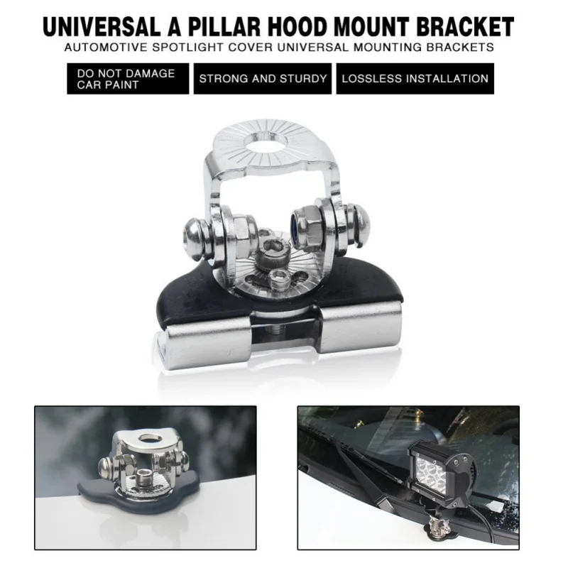 2Pcs Work Light Bracket,Universal Stainless Steel Car Hood LED Work Light Bracket Off Road Work Lamp Mount Holder