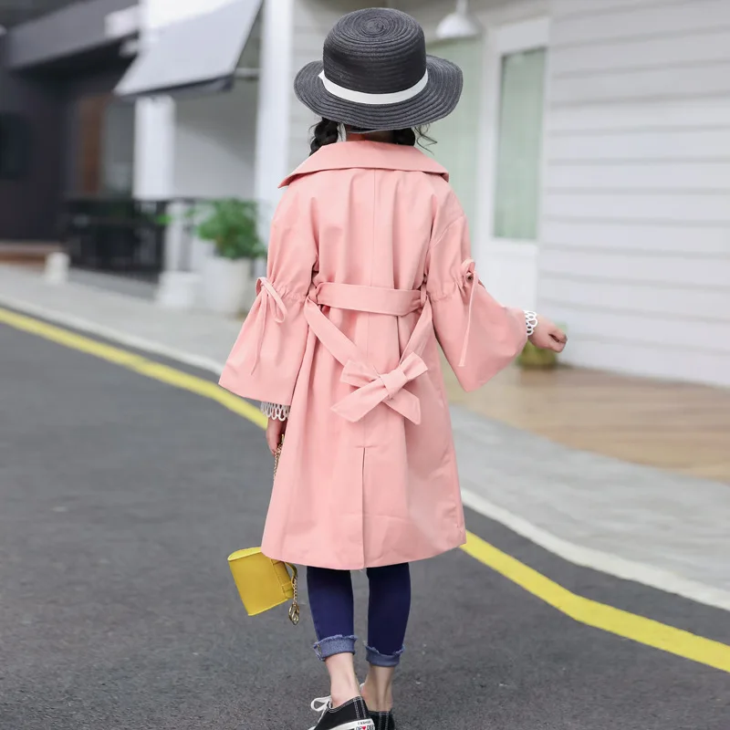 Новое Осеннее корейское модное длинное пальто для девочек детская одежда, куртка детская верхняя одежда пальто принцессы с длинными рукавами и v-образным вырезом для девочек