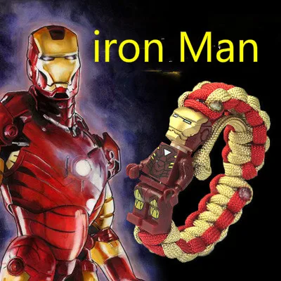 

movie The Avengers bracelets iron Man Spider Man Captain America Batman Rope Chain gifts for men building block charm bracelet