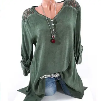 

Fashion Women Shirts 2018 Lace Blouse Sexy Loose Long Sleeve V Neck Tops Blouse Shirt Casual Comfy Tops Shirt