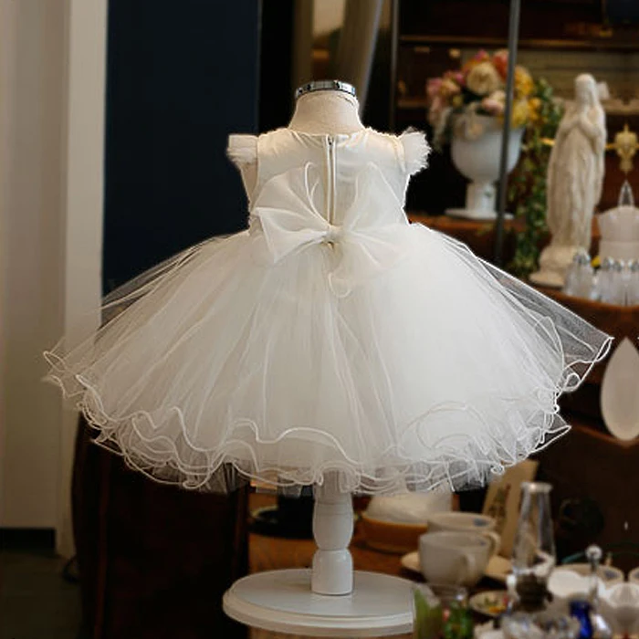 New Fashion Sequin Flower Girl Dress Party Wedding Princess White Tulle Toddler Baby Girls Baptism Christening 1st Birthday Gown