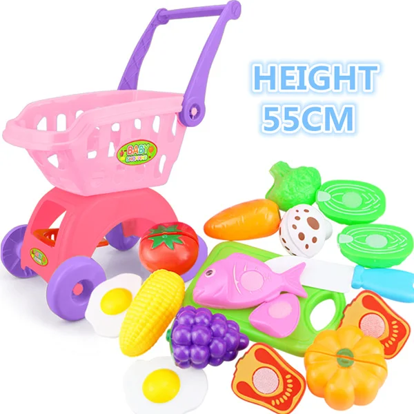 7-30 шт детский супермаркет покупки продуктов тележки игрушечные тележки для девочек кухня игровой дом Моделирование фрукты ролевые детские игрушки - Цвет: 15PCS Pink
