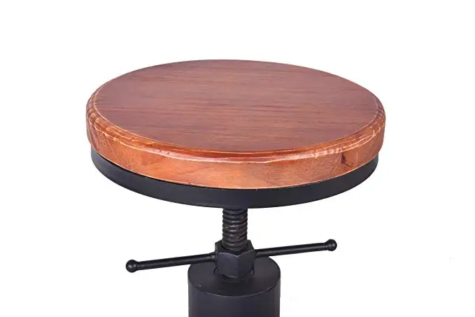American Antique Industrial Furniture Design Solid Wood and Black Metal Bar Stool Adjustable Coffee Dining Bar Chair American Antique Industrial Furniture Design Solid Wood and Black Metal Bar Stool Adjustable Coffee Dining Bar Chair