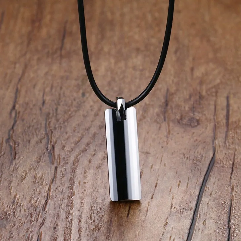 Beste Mprainbow Mens Kettingen Fashion Tungsten Steel Silver Tone Hanger Black Leather Rope Chain Choker Ketting Colar Jongen Sieraden