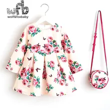 Розничная, Хлопковое платье с принтом и длинными рукавами для девочек от 2 до 8 лет+ жилет с сумочкой детское Летнее льняное платье принцессы в стиле кантри