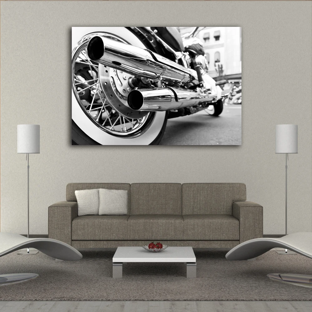 

Black and white motorcycle Vehicle wall mural picture artwork canvas painting art HD printed poster wood frame plaque home decor