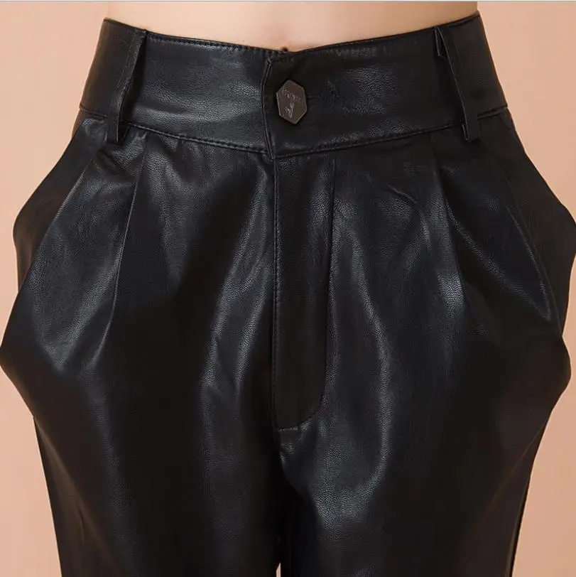 5XL плюс модный бренд бутон стиль из искусственной кожи Штаны зима осень весна Для женщин высокое качество был узкие брюки wq781 челнока