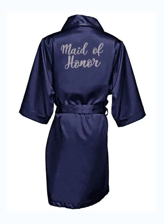 Индивидуальный логотип, кимоно из искусственного шелка, халат для женщин, для свадьбы, невесты, подружки невесты, халаты для девичника, свадебная одежда - Цвет: navy Maid Honor