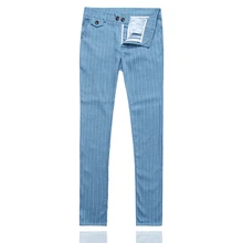 Мужской костюм в полоску, брюки, синие, черные, облегающие, Азиатский Размер, S-XXXXXL, мужские брюки