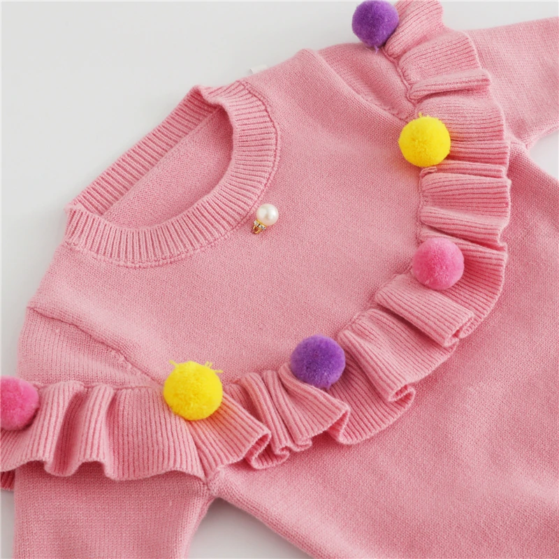 Ins Baby Girls Sweaters Kids Handmade Pom Pom Sweater Coats For Girls Spring Autumn Children Long Sleeve Knitted