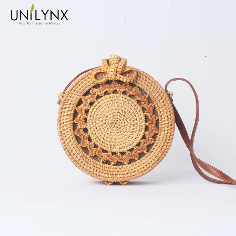 

UNILYNX 2018 Round Retro straw Bags Women Summer Rattan Bag Handmade Woven Beach Messenger Bag ircle Handbag Bohemia