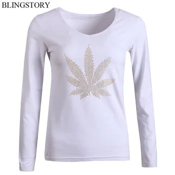 

BLINGSTORY Plus Size Women T Shirt Bead Flower Cotton Tops Long Sleeve T-shirts S-6XL Drop-shipping