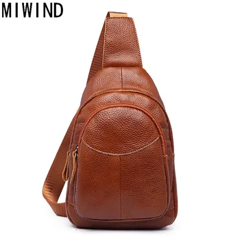 

MIWIND Men Chest Pack Leather Genuine Cowhide Back Bag Crossbody Bags Women Sling Shoulder Bag Back Pack Travel Bag TBP1148