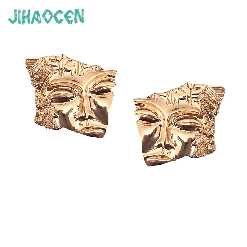 

Golden Embossed Face Earrings Asymmetric Fashion Ear Jewelry Accesorios De Vestir Para Mujeres Joyas Acero Inoxidable Para Mujer