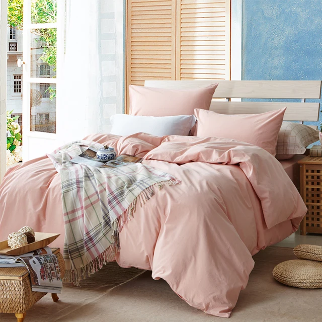 Pink Solid Duvet Cover Sets For Single Or Double Bed 100 Cotton Pink Solid Duvet Cover Sets For Single Or Double Bed 100 Cotton Bedcover Plaid Bedding