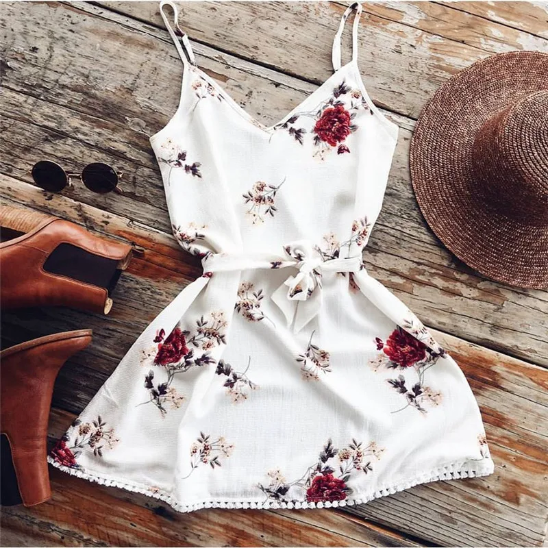 MSSNNG 2018 Summer Spaghetti Strap Floral Dress Women Sexy Beach Tank Top Sundresses White Casual Elegant Mini Party Dresses Vestidos (1)