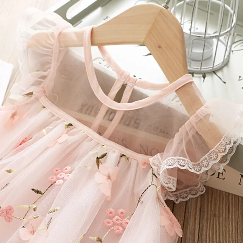 Летнее кружевное платье с цветочным узором для девочек; Детские платья принцессы для свадебной вечеринки; одежда для дня рождения; одежда для маленьких девочек