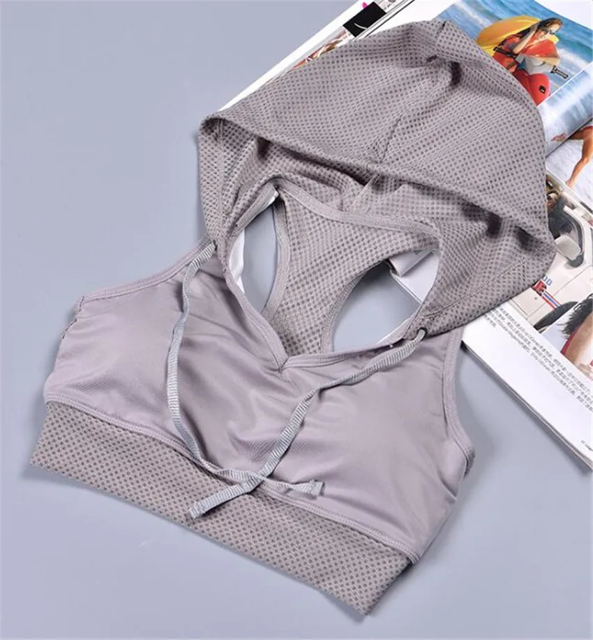 CB129 grey Бюстгальтер с капюшоном для бега, йоги, Женский брендовый спортивный бюстгальтер с подкладкой, топ для спортивного зала, топ для фитнеса, спортивная одежда для женщин - Цвет: CB129 grey