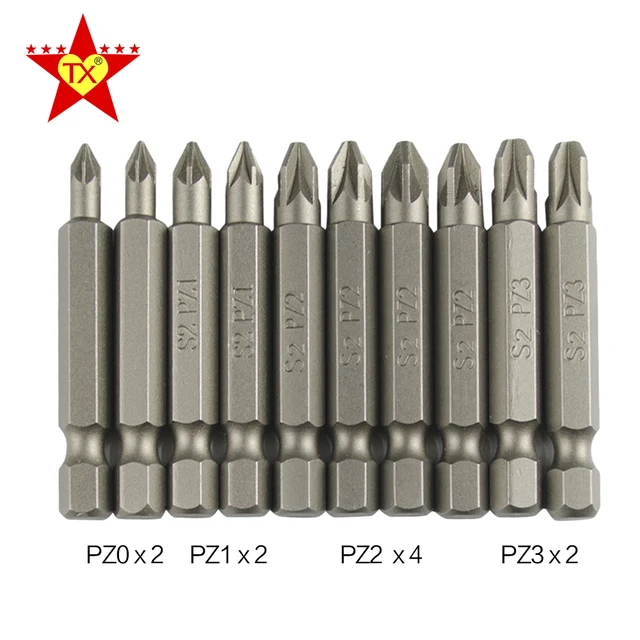 10pcs PZ0 PZ1 PZ2 PZ3 Electric Screwdriver Bit Set 1/4 Inch Hex Shank