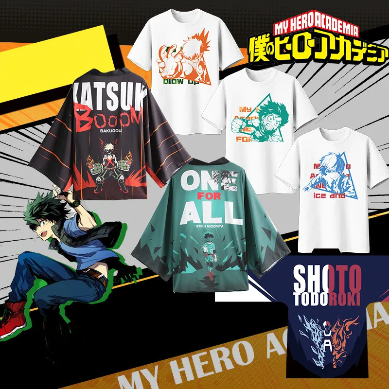 

High Quality Anime My Hero Academia Cosplay Costumes Boku No Hero Academia Izuku Midoriya Unisex T-shirt Kimono Cloak Haori
