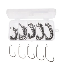 50pcs High Carbon Steel Crank Hooks Set 5 Mixed 1# 2# 1/0# 2/0# 3/0# For Soft Lure Fish In Storage Box Fishing Tackle B134