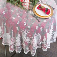 Новая кружевная скатерть для рождественской вечеринки, обеденный стол, круглая скатерть, белая, Новогоднее украшение, домашний декор#4n14# f